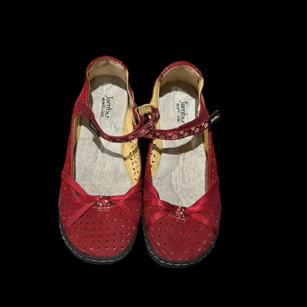 Jambu Burgundy cherry blossom Mary Jane Flats, size 7 1/2.